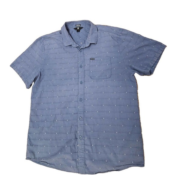 XXL VOLCOM Shirt Men's Modern Fit Blue Short Sleeve Button Chest Pocket - Picture 1 of 5